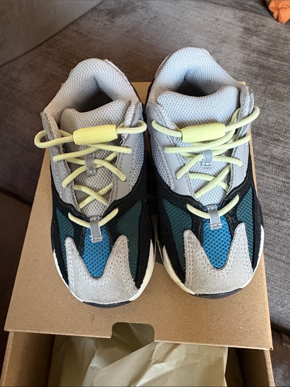 Yeezy Kids Sneakers - Gray, Teal & Lime Accents